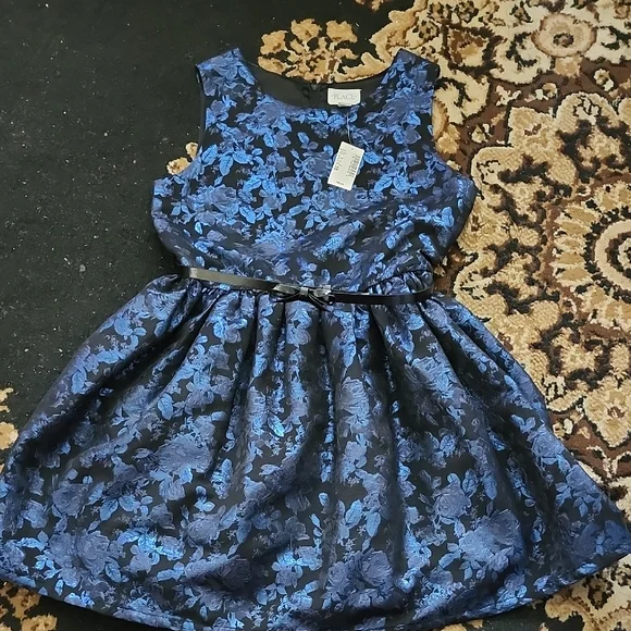 NWT! Place Special Occasion Elegant Blue Floral Kids Dress; 16 - Picture 1 of 14